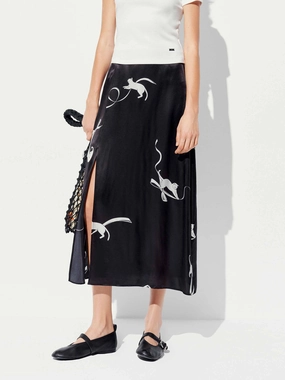 Cat Pattern Satin Skirt Fit Comfort Perfect Fit