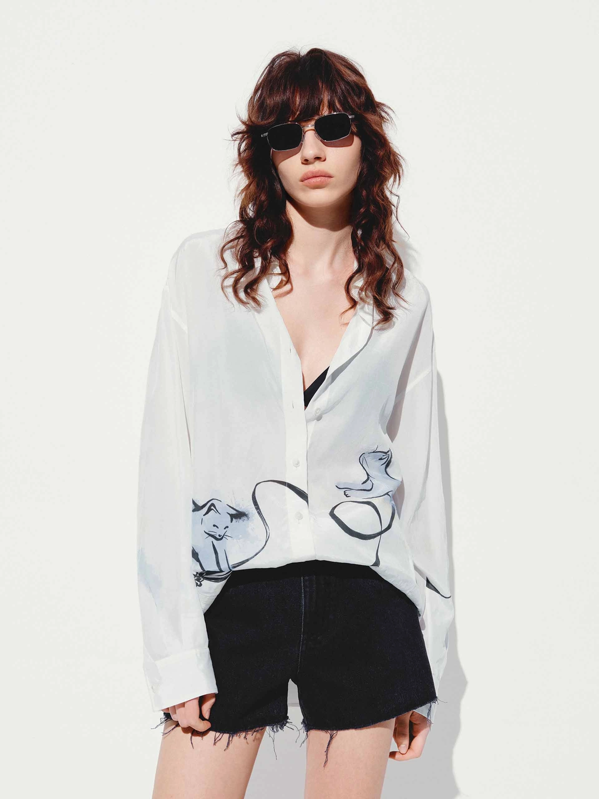 Cat Print Long Sleeves Shirt Eco Conscious Packaging