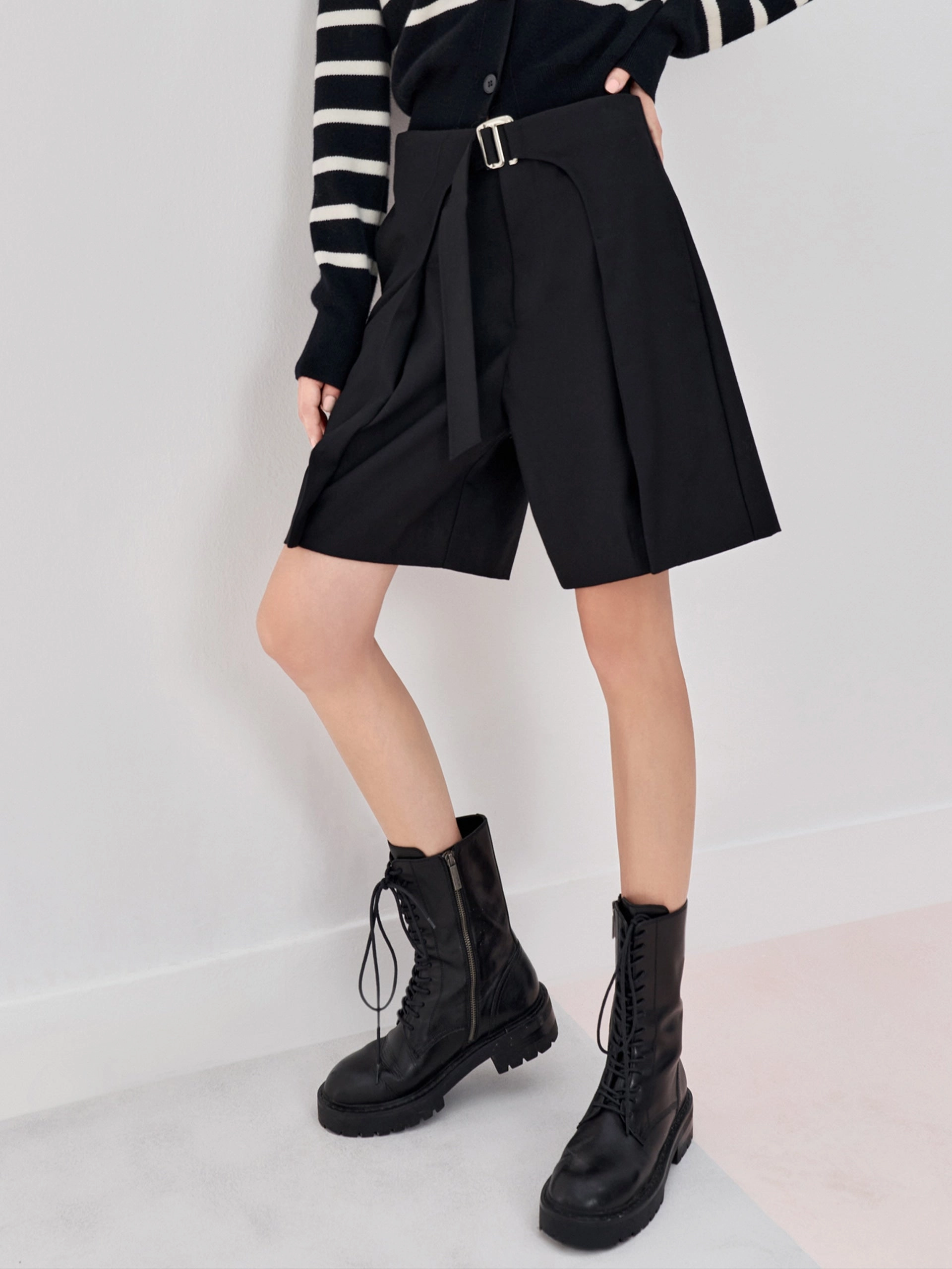 HOT SALE Deconstructed Shorts with Belt FadeResistantTreatment