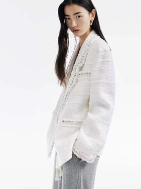 Chain Trim Tweed Jacket Daywear Staple ThermalInsulation