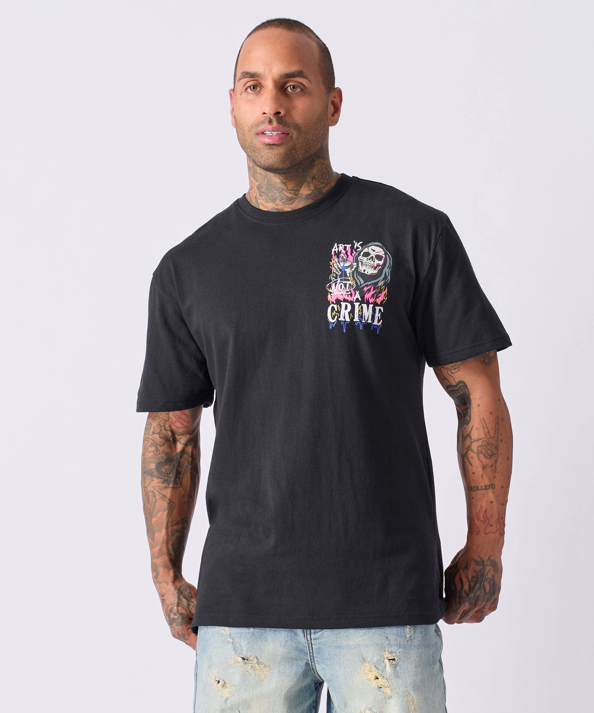 Chaos Short Sleeve Tee - Black Layered Collar Structure