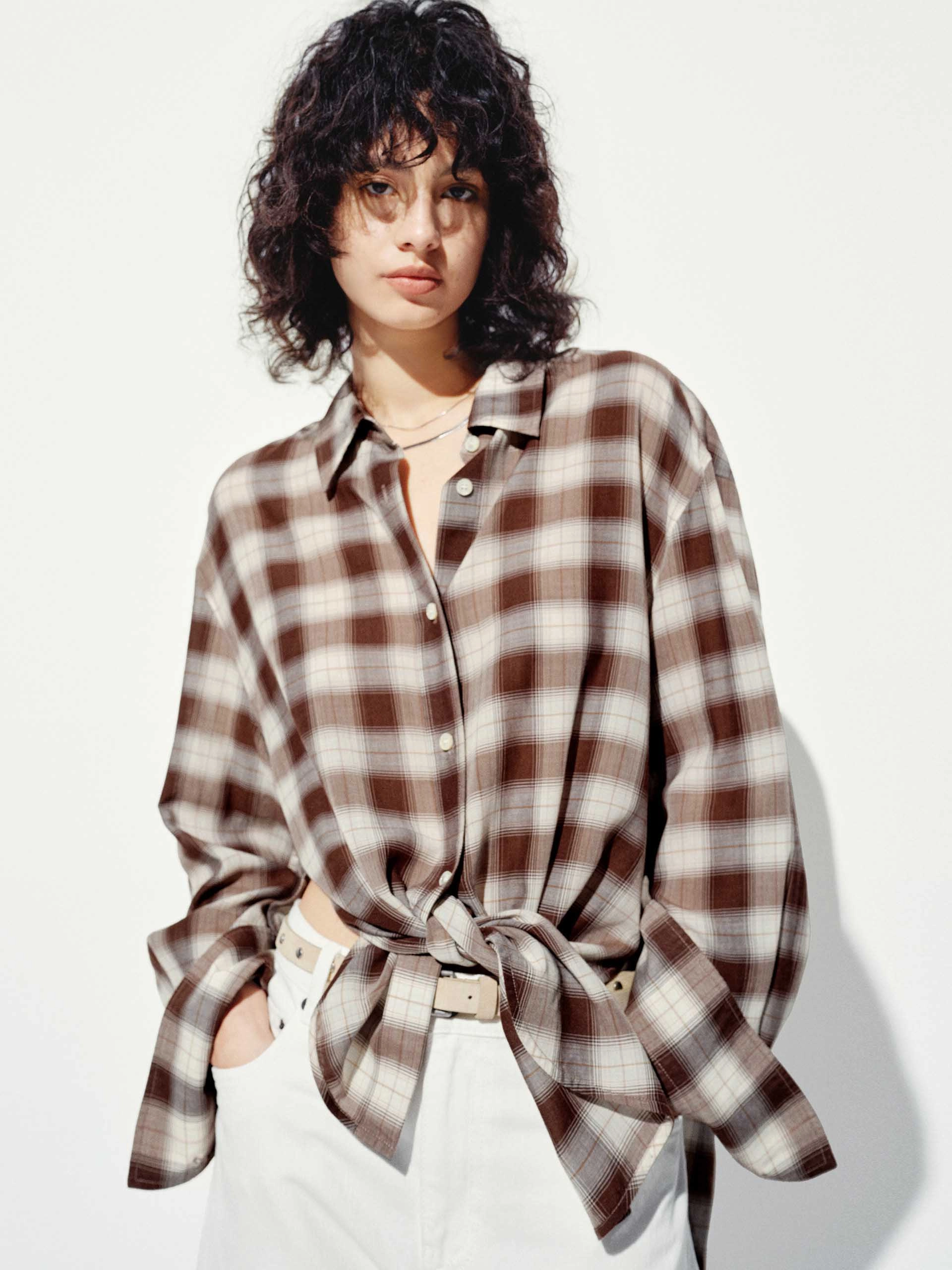 Classic Cut Lightweight Checked Contrast Loose Shirt