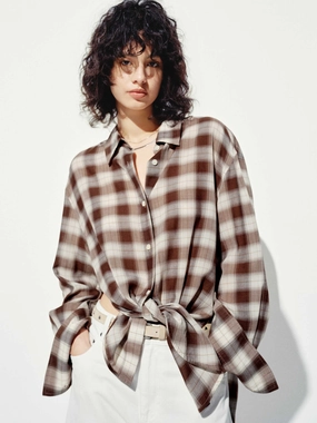 Checked Contrast Loose Shirt ReinforcedHem