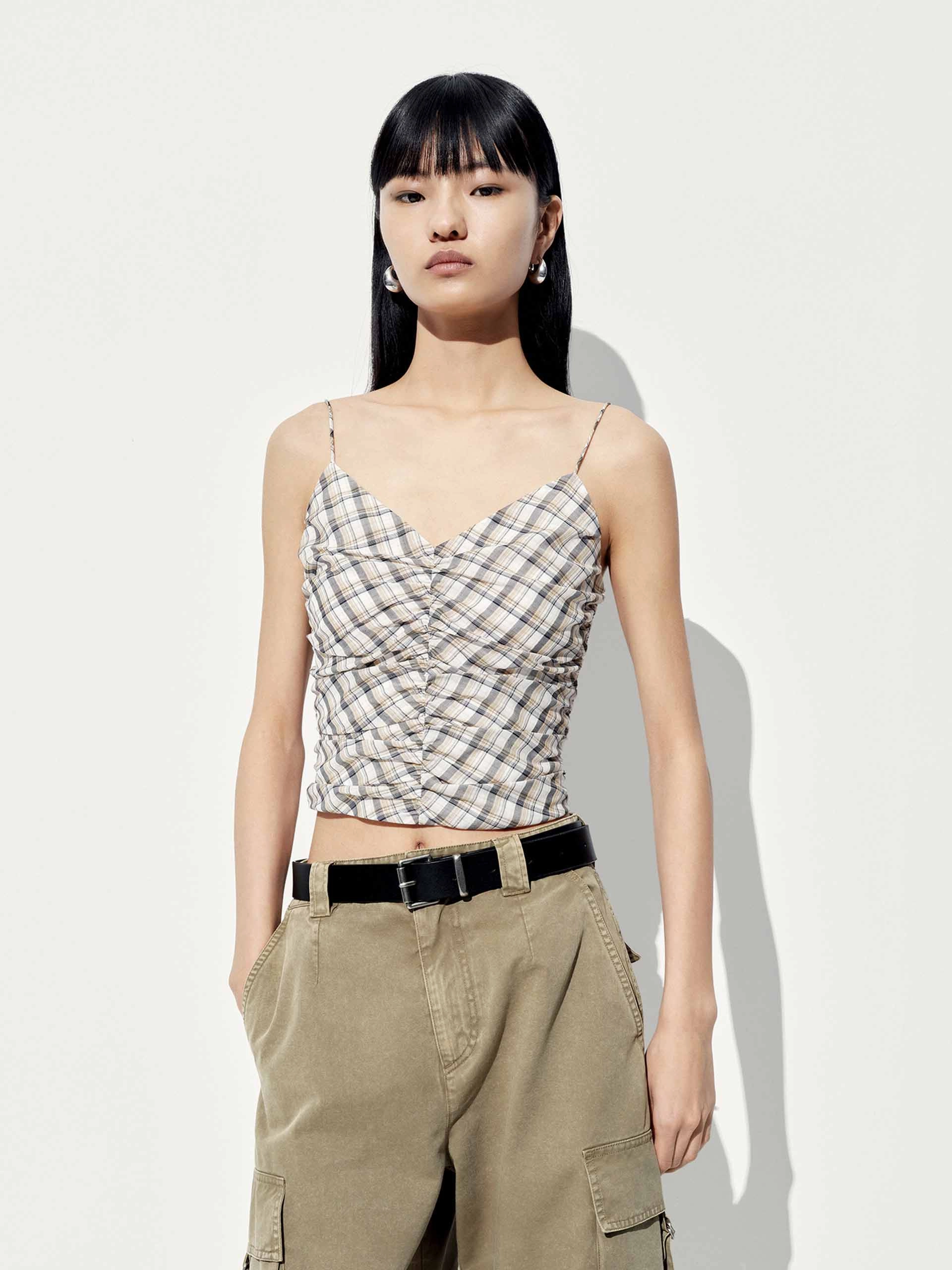 Chic Look Trendy Look Checked V-neck Cami Top
