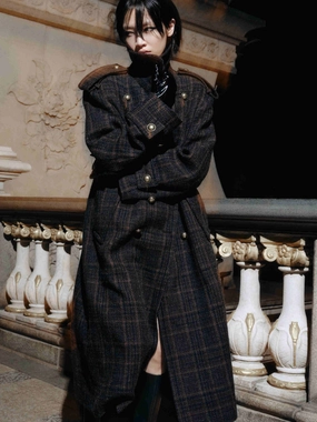 Waterproof Zipper Closure Checked Wool Overcoat