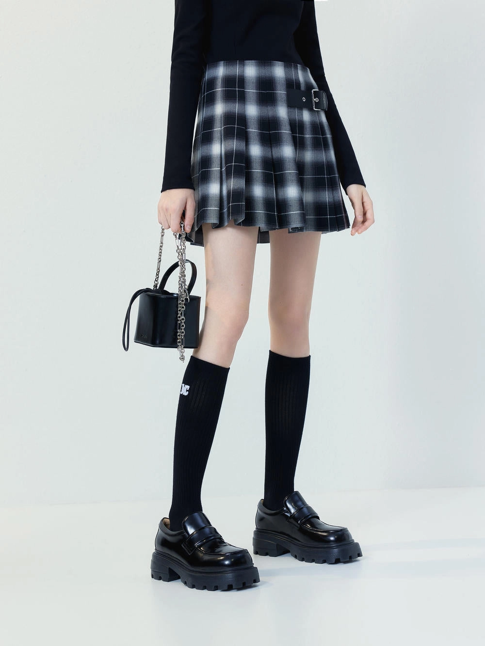 Comfortable Fit Wear Checkered Pleated Skirt