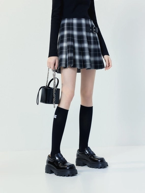 Checkered Pleated Skirt Chafe Free WaterproofTechnology