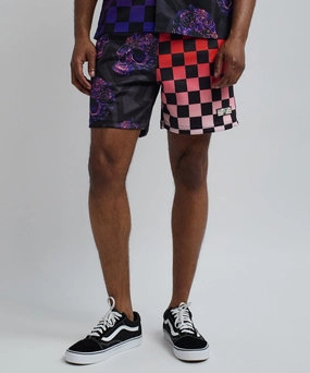 Checkers And Skulls Split Shorts Double Layered Fabric