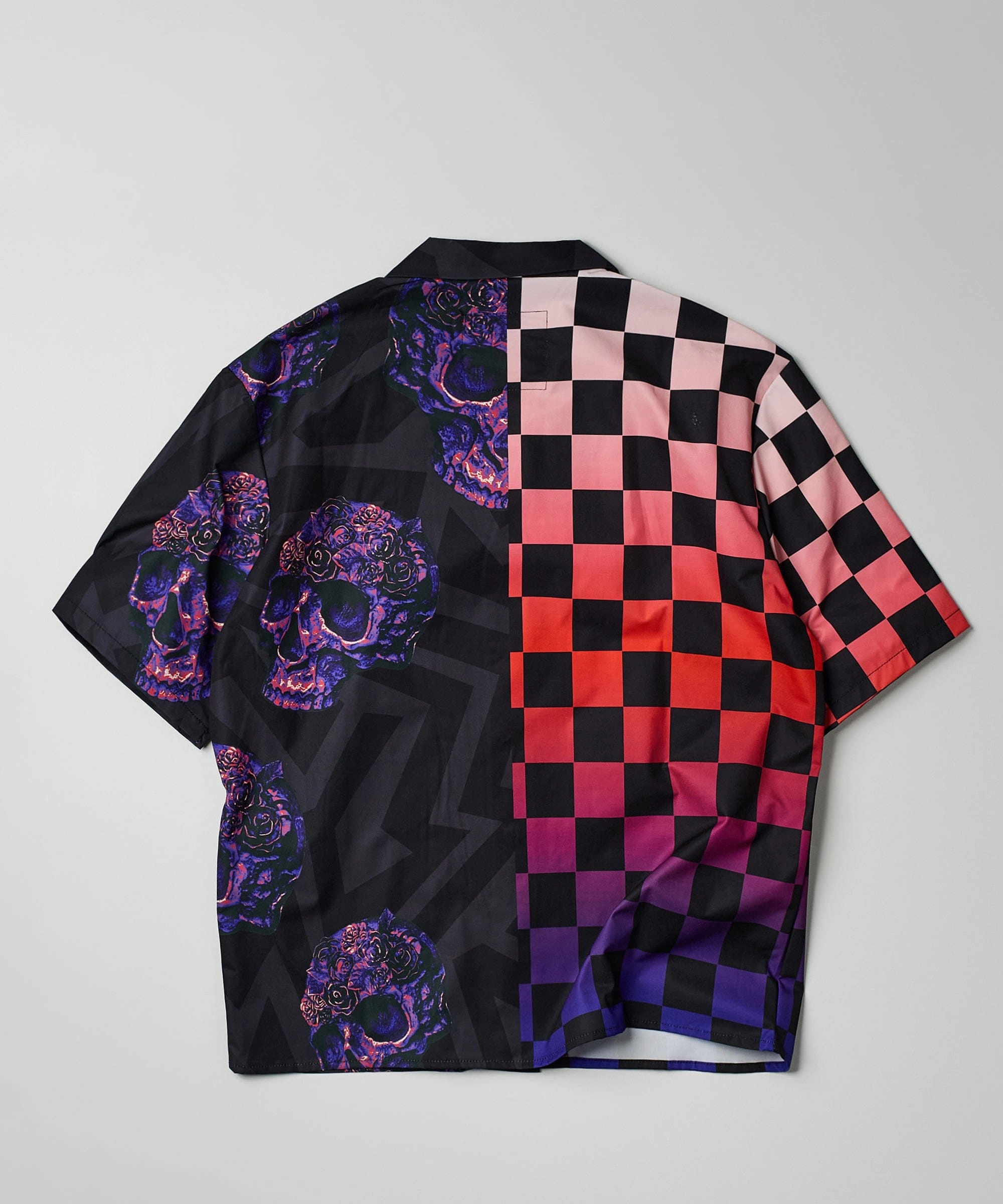 Checkers And Skulls Split Woven Short Sleeve Shirt Compact Stitching Sleeveless Top