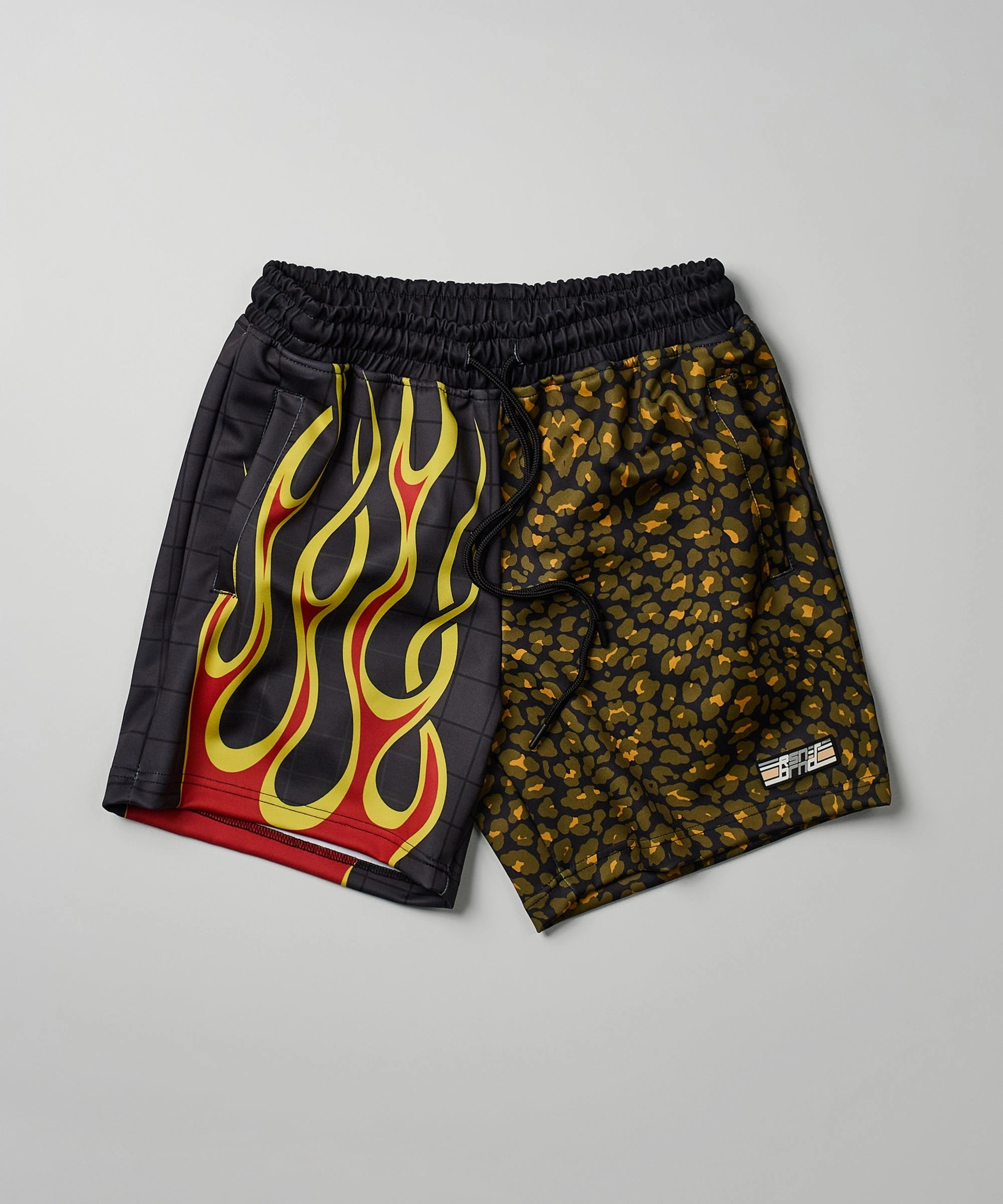 retro look AntiPillingTechnology Cheetah And Flames Split Shorts