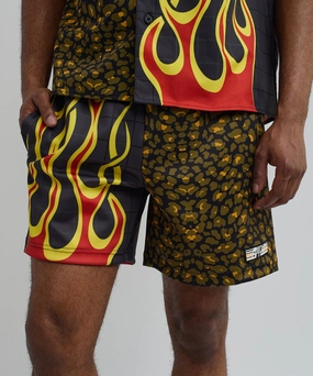 Cheetah And Flames Split Shorts Oversized Fit