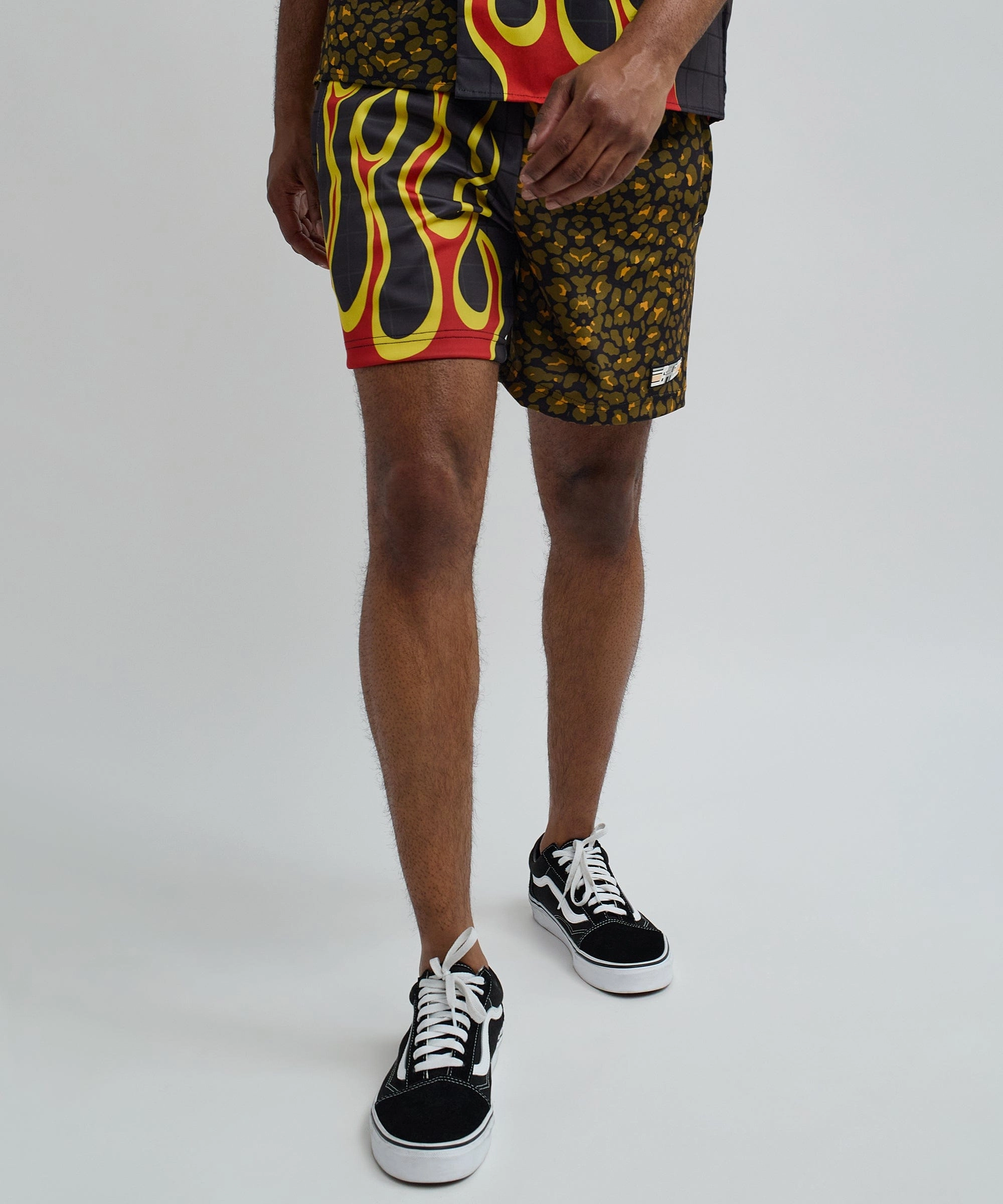 Relaxed Blouse Water Repellent Finish Cheetah And Flames Split Shorts