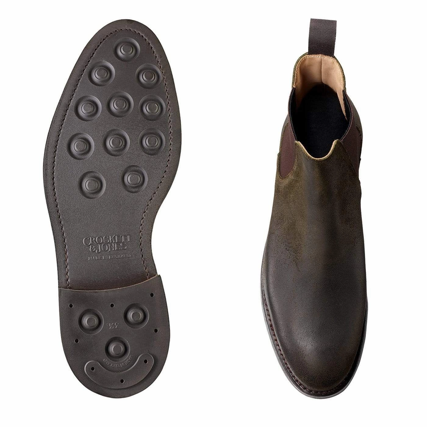 Ergonomic Toe Box Extreme Durability Chelsea 5 Green Rough-Out Suede