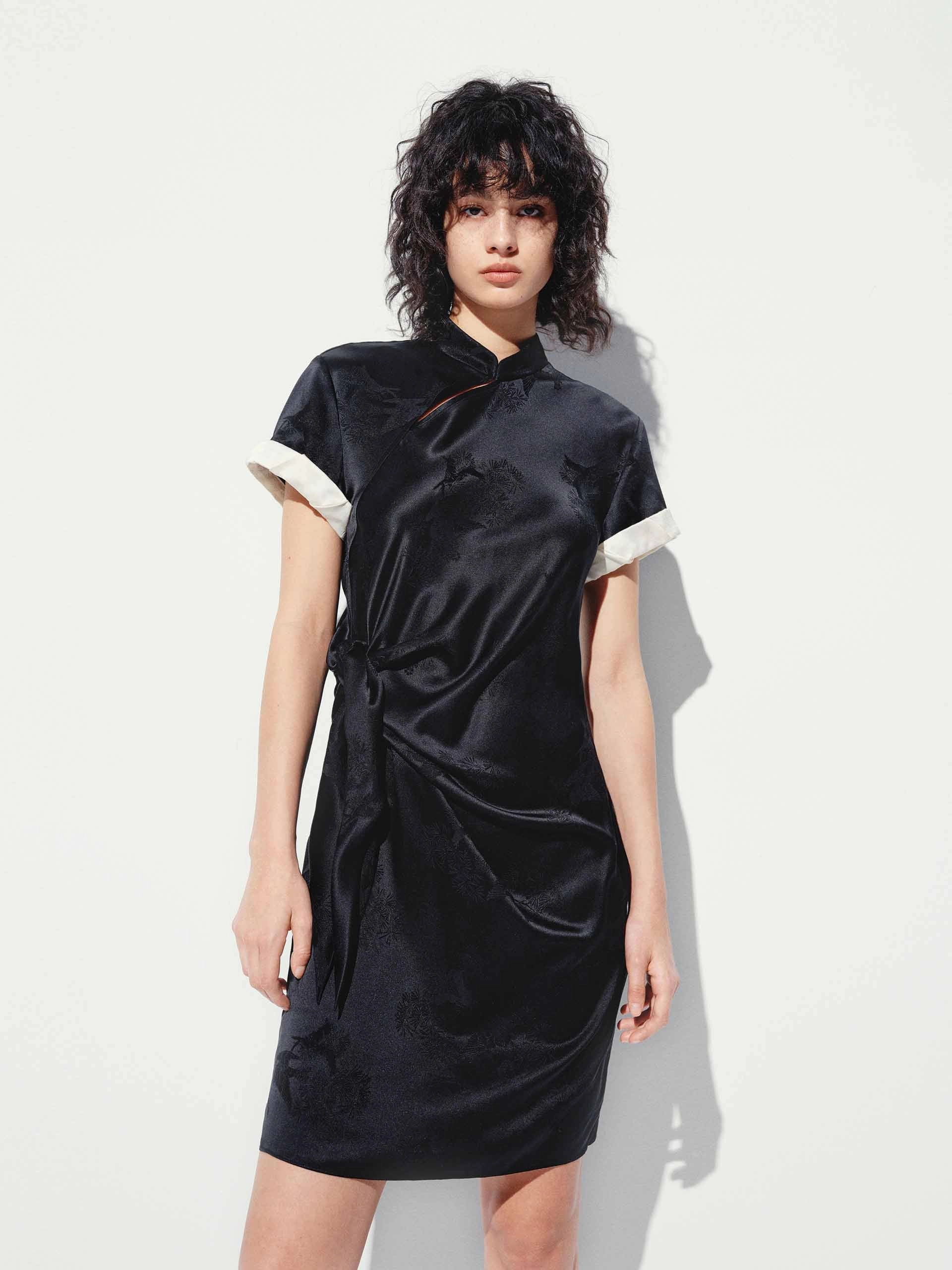 polka-dot Cheongsam Pleated Mini Dress