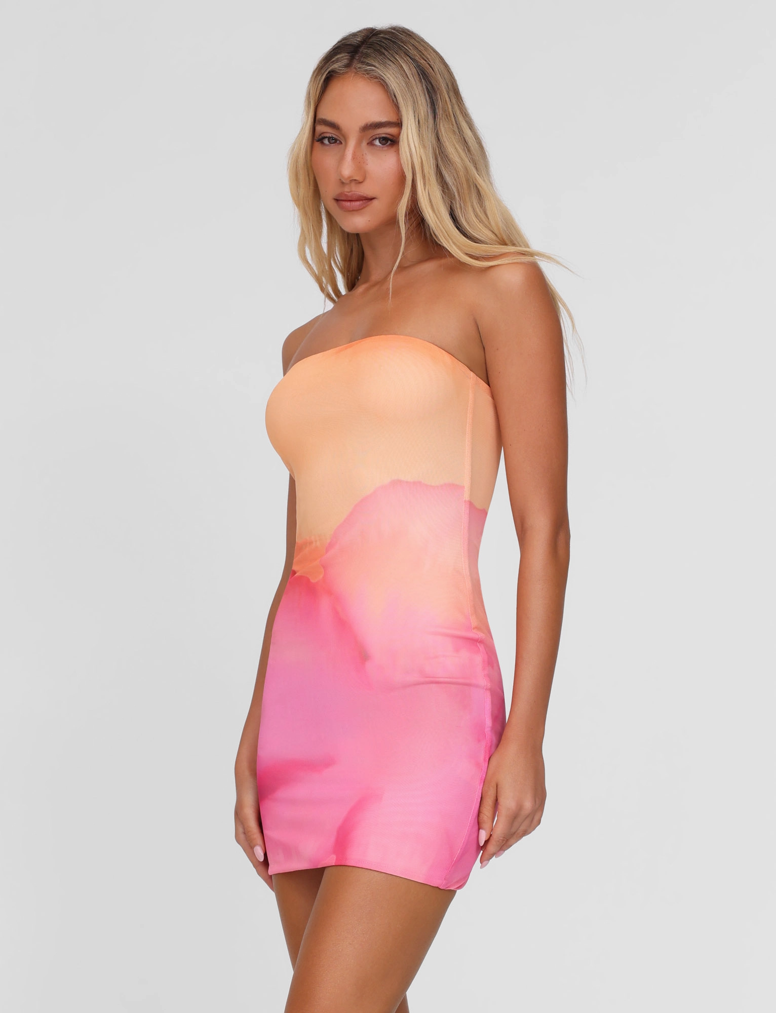 CHER MINI DRESS - PINK : MACRO FLORAL : PINK HIBISCUS Understated Charm