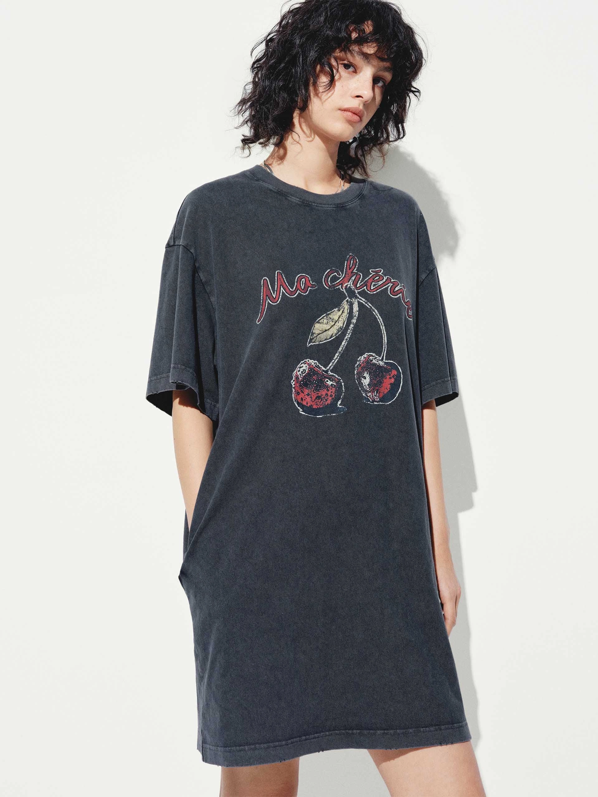 Work Option Cherry Cotton Loose Dress