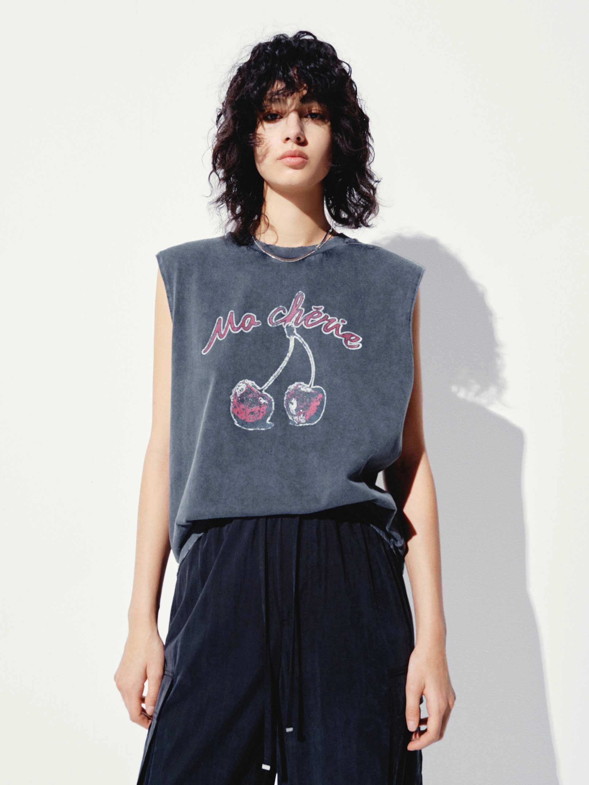Comfort and Breathable Cherry Sleeveless Cotton T-shirt