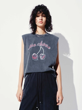 Cotton Blend Easy to Style Cherry Sleeveless Cotton T-shirt