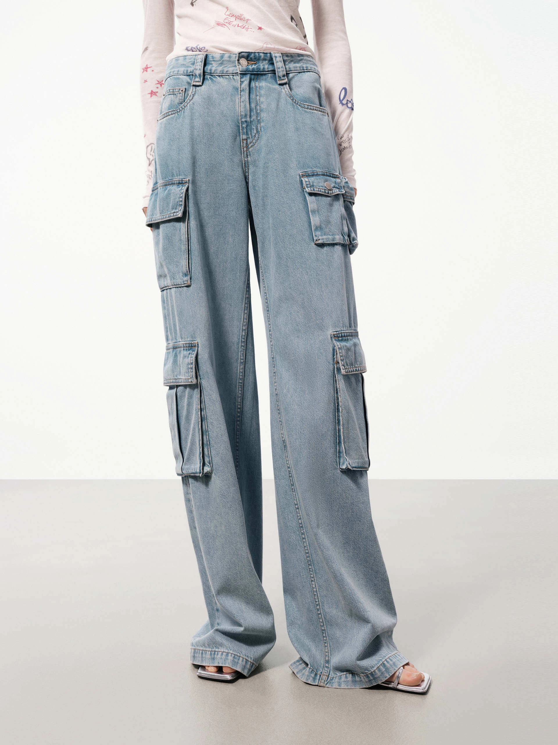 Affordable Beach Day Cargo Style Straight Jeans