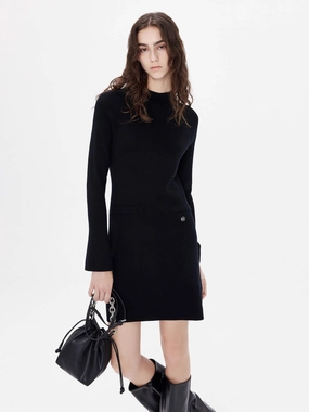 Crisp Detail Wool Turtleneck Dress