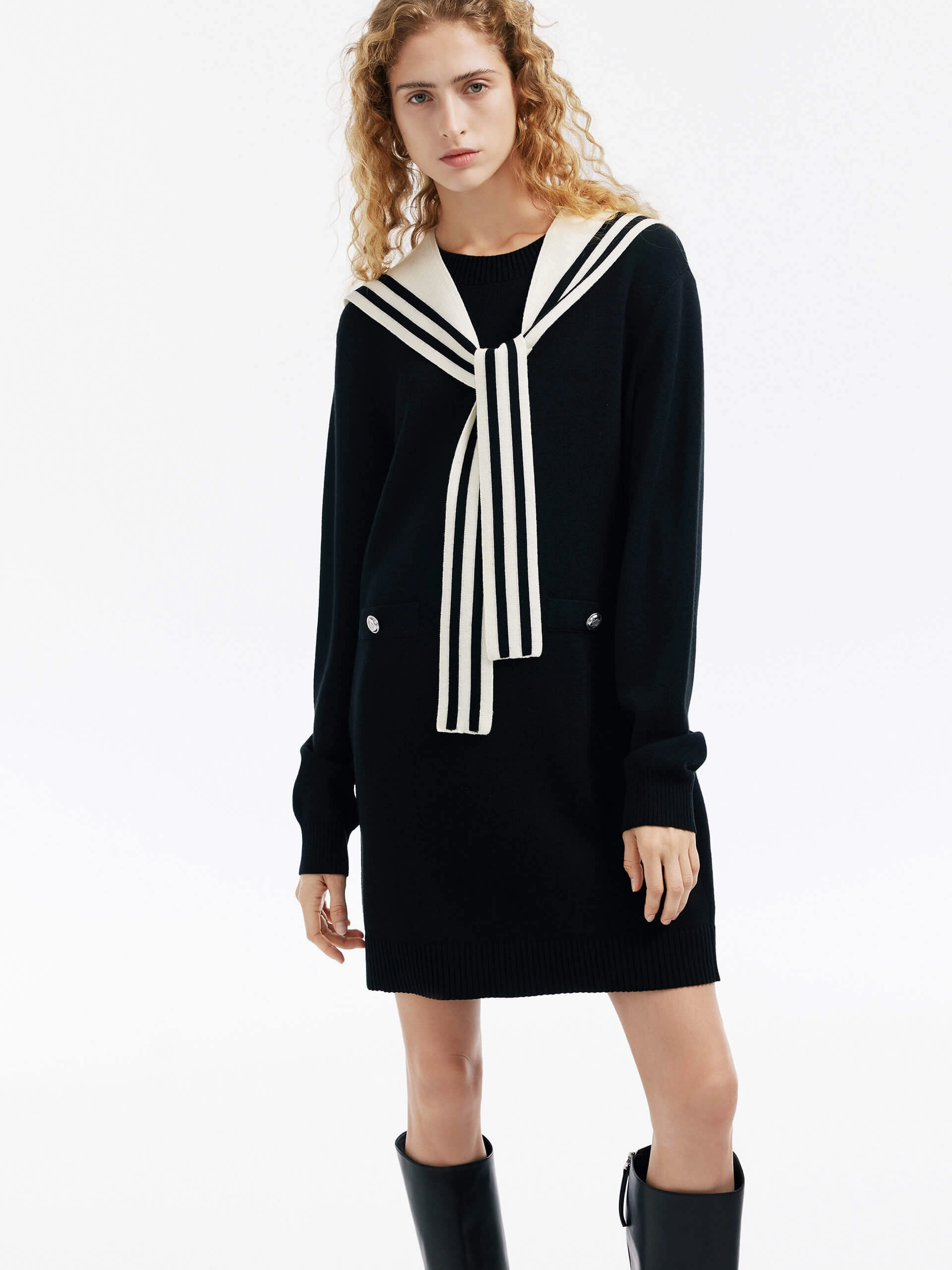 Navy Collar Mini Dress Sharp Motion