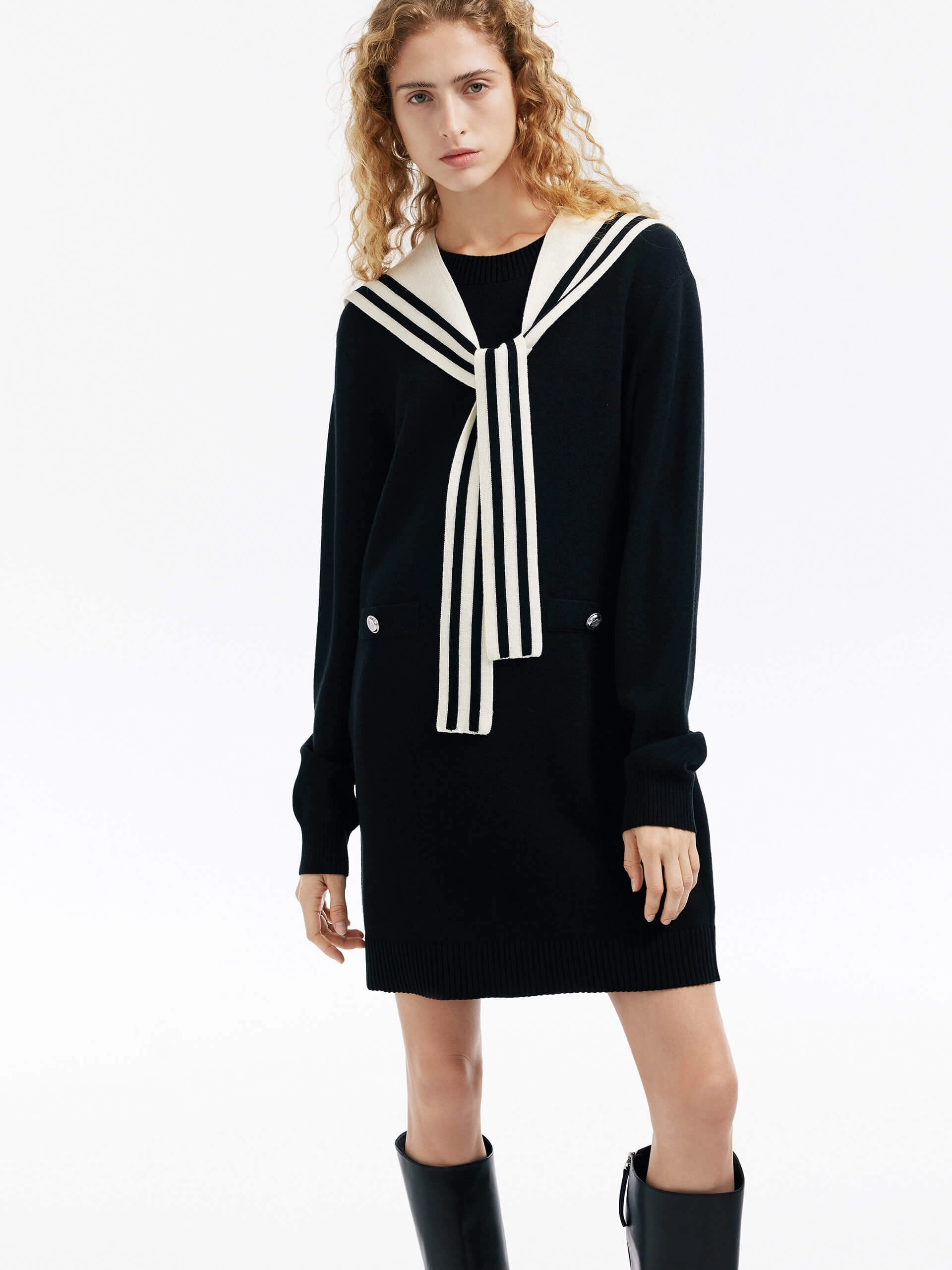 Navy Collar Mini Dress Breathable wear