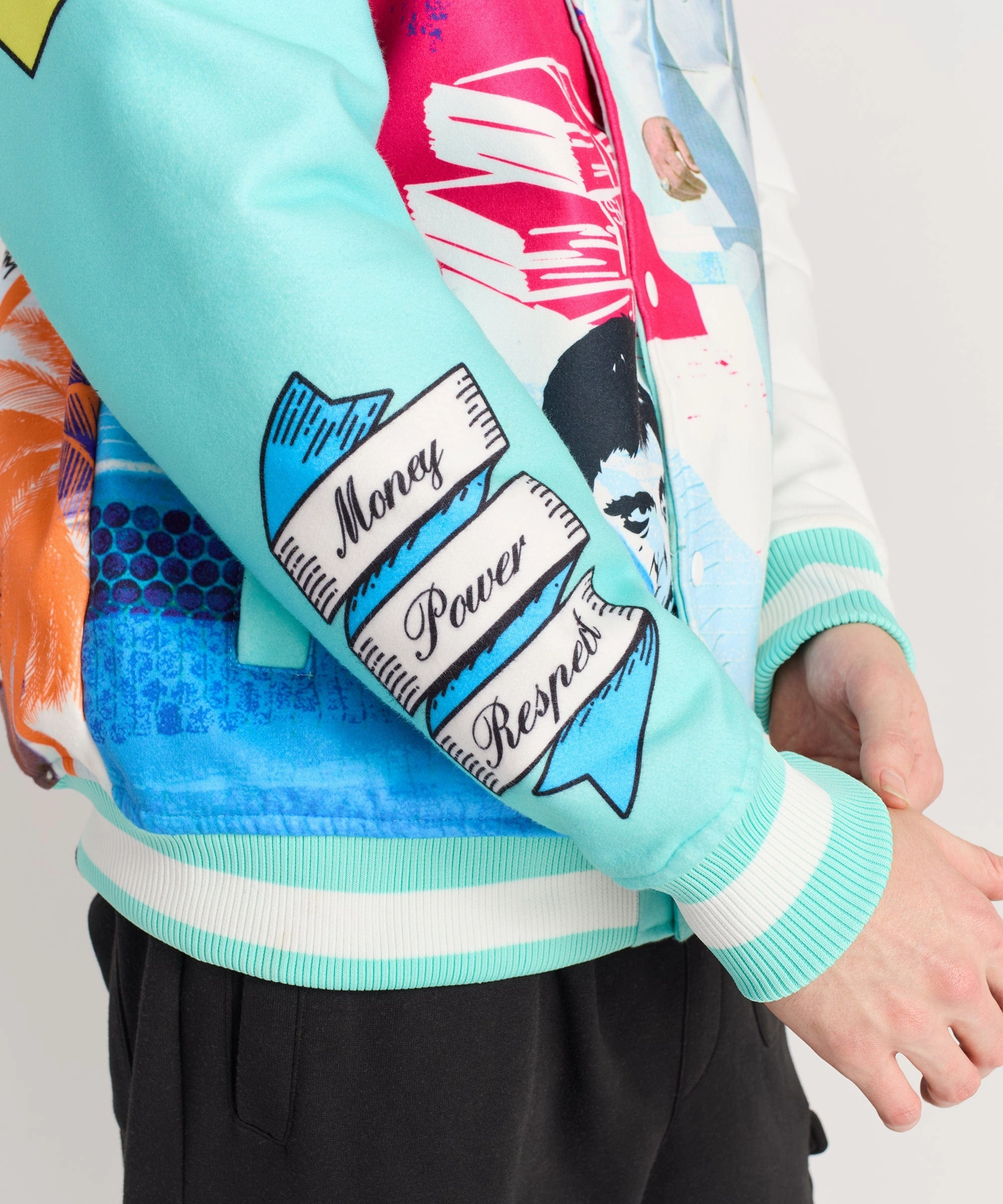 Belted Style Scarface Retro Varsity Jacket - Multi