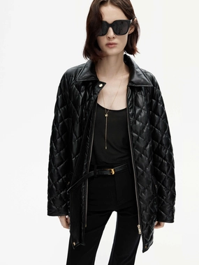 Loose Leather Quilted Jacket Smooth Zipper Track