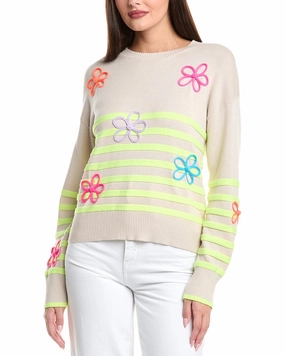 Soft Fabric WISPR Violet Floral Stripe Silk-Blend Sweater