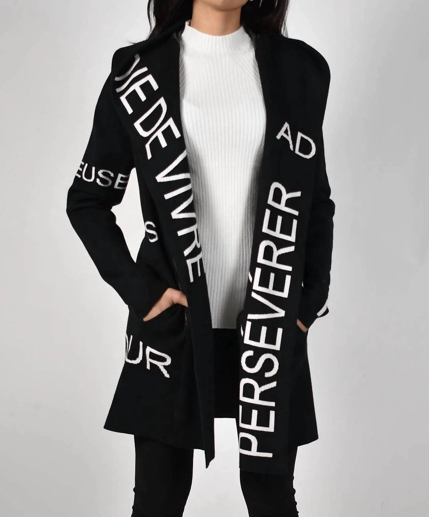 Easy Care Fabric Seasonal Warmth Knit Cover-Up In Black / Off White