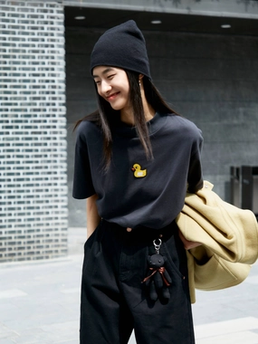HOT SALE Ribbed Collar Cartoon T-shirt Versatile Piece