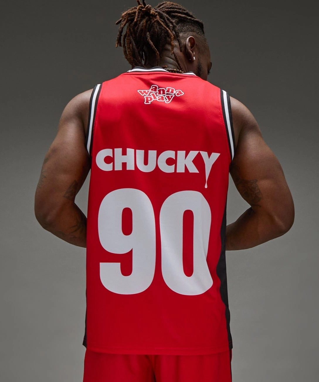 Chucky Basketball Jersey - Red Multi Panel Design FourWay Stretch