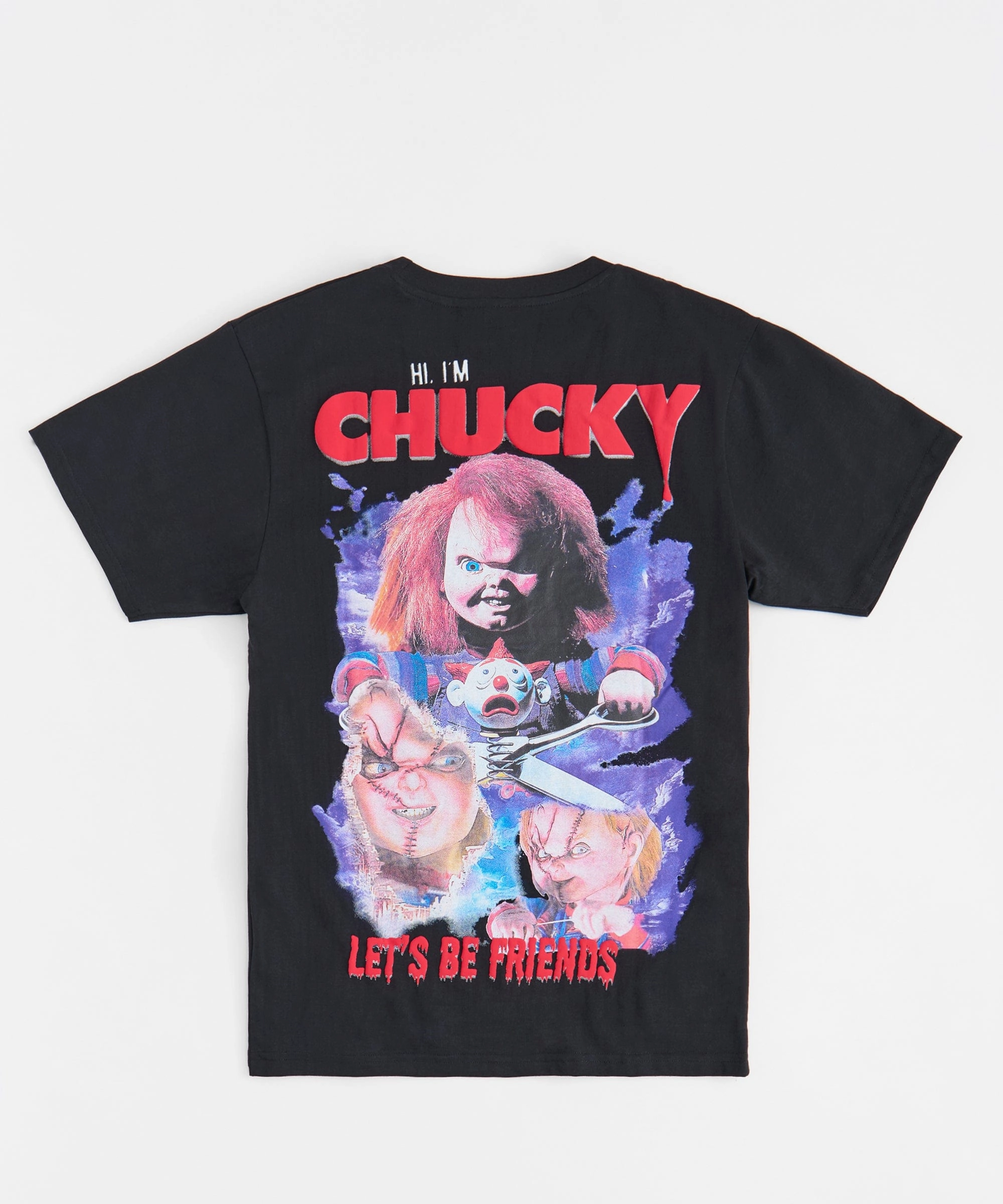 Chucky Lets Be Friends Back Print Short Sleeve Tee - Black HighStrength Threadwork Adjustable Hem