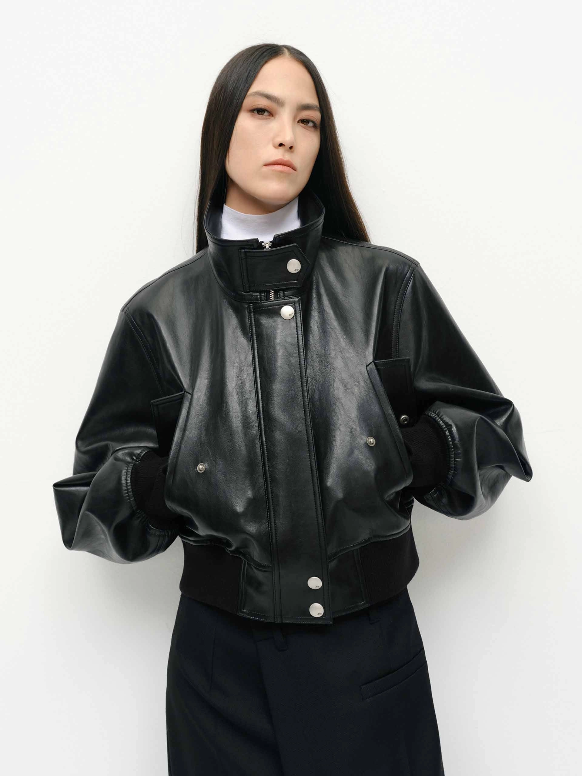 Cropped Leather Jacket anti slip grip QuickRelease Buckles