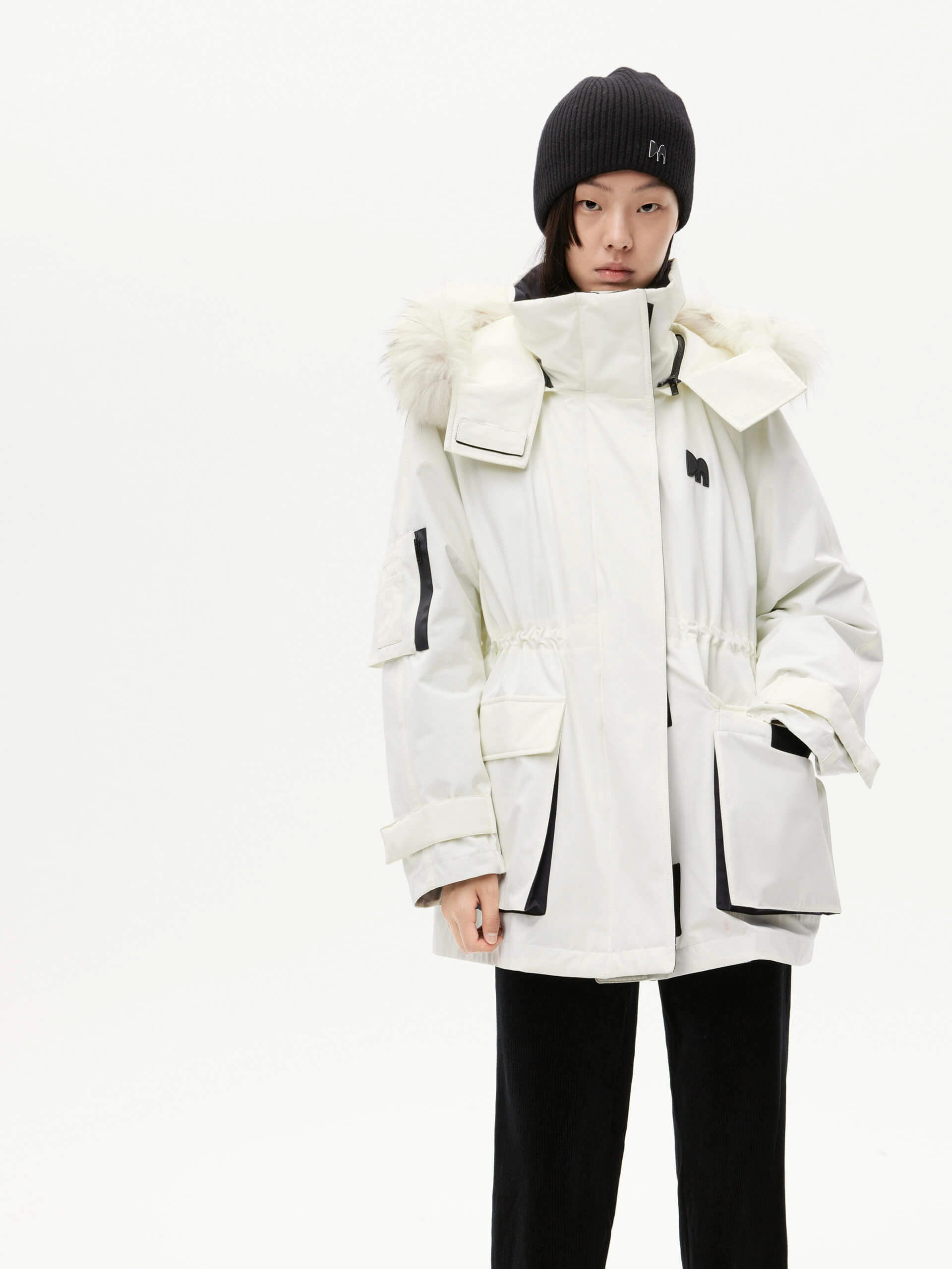 Detachable Hooded Mid Down Jacket clean design Reflective Bands
