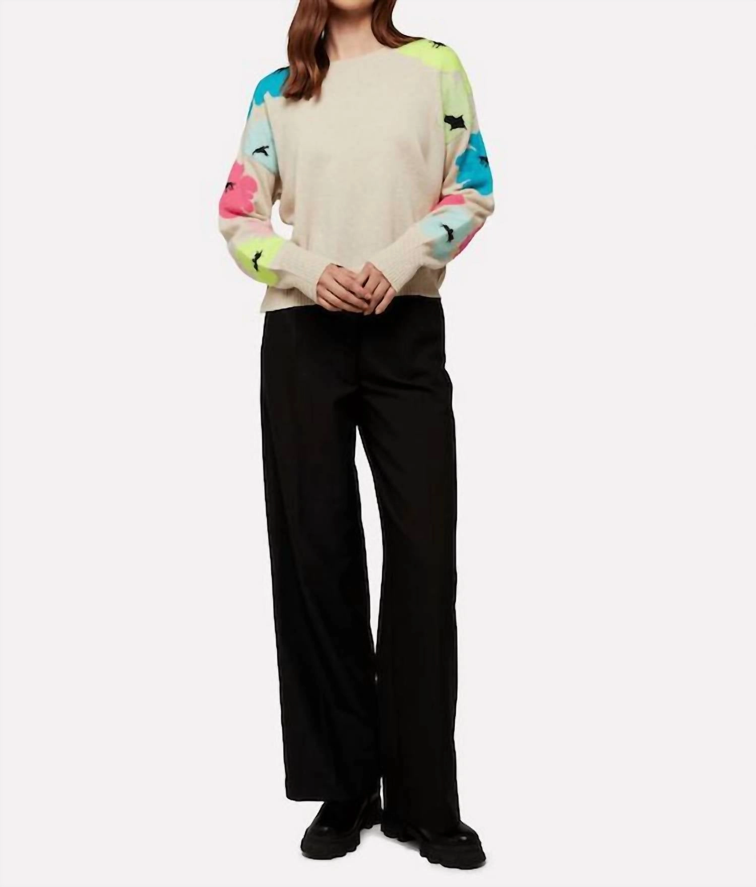 Classic Knitwear Funky Floral Pop Crew Neck Jumper In Antique White