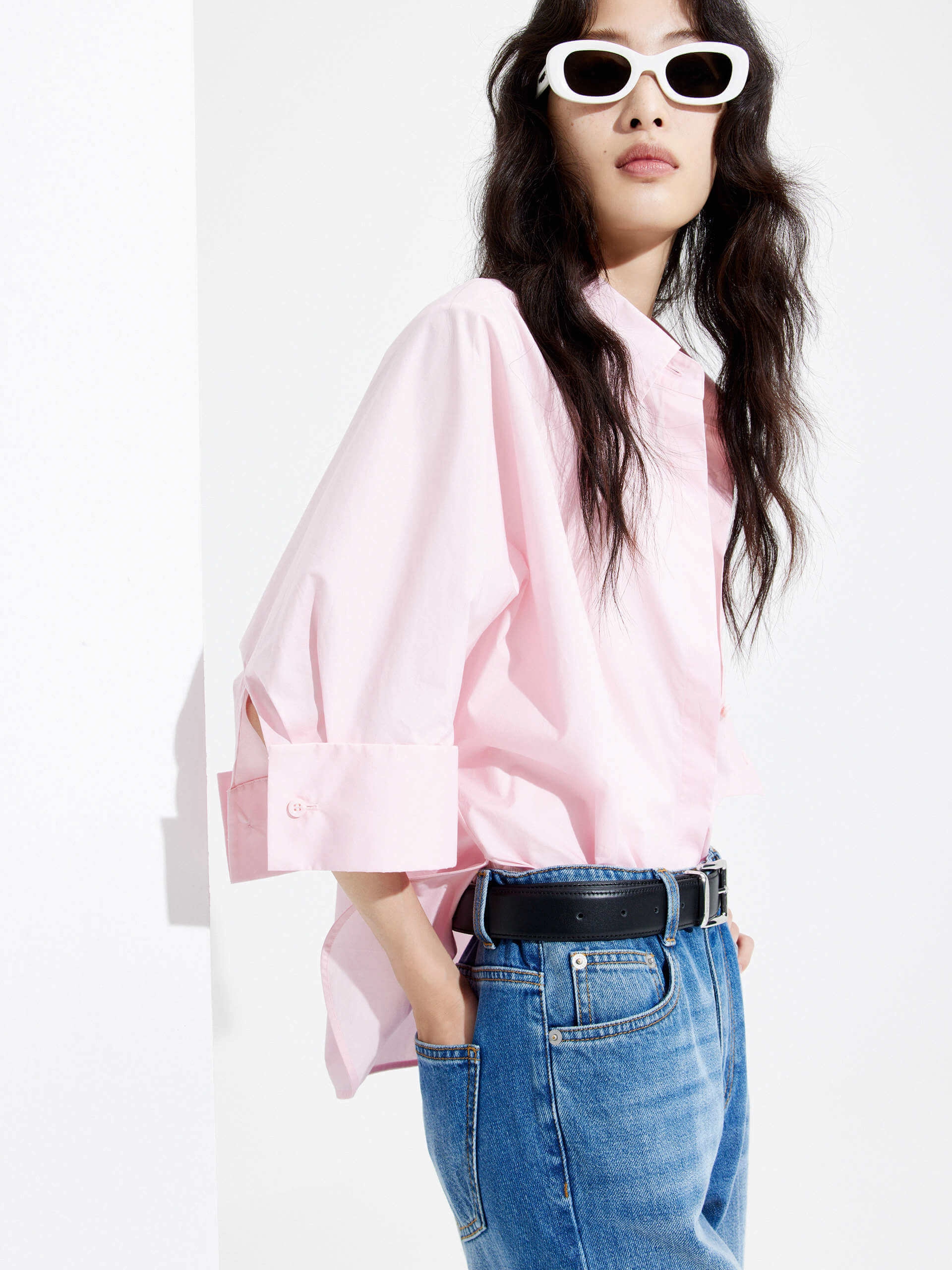 Hidden Zipper Closure SelfFabric Binding Classic Cotton Blend Shirt