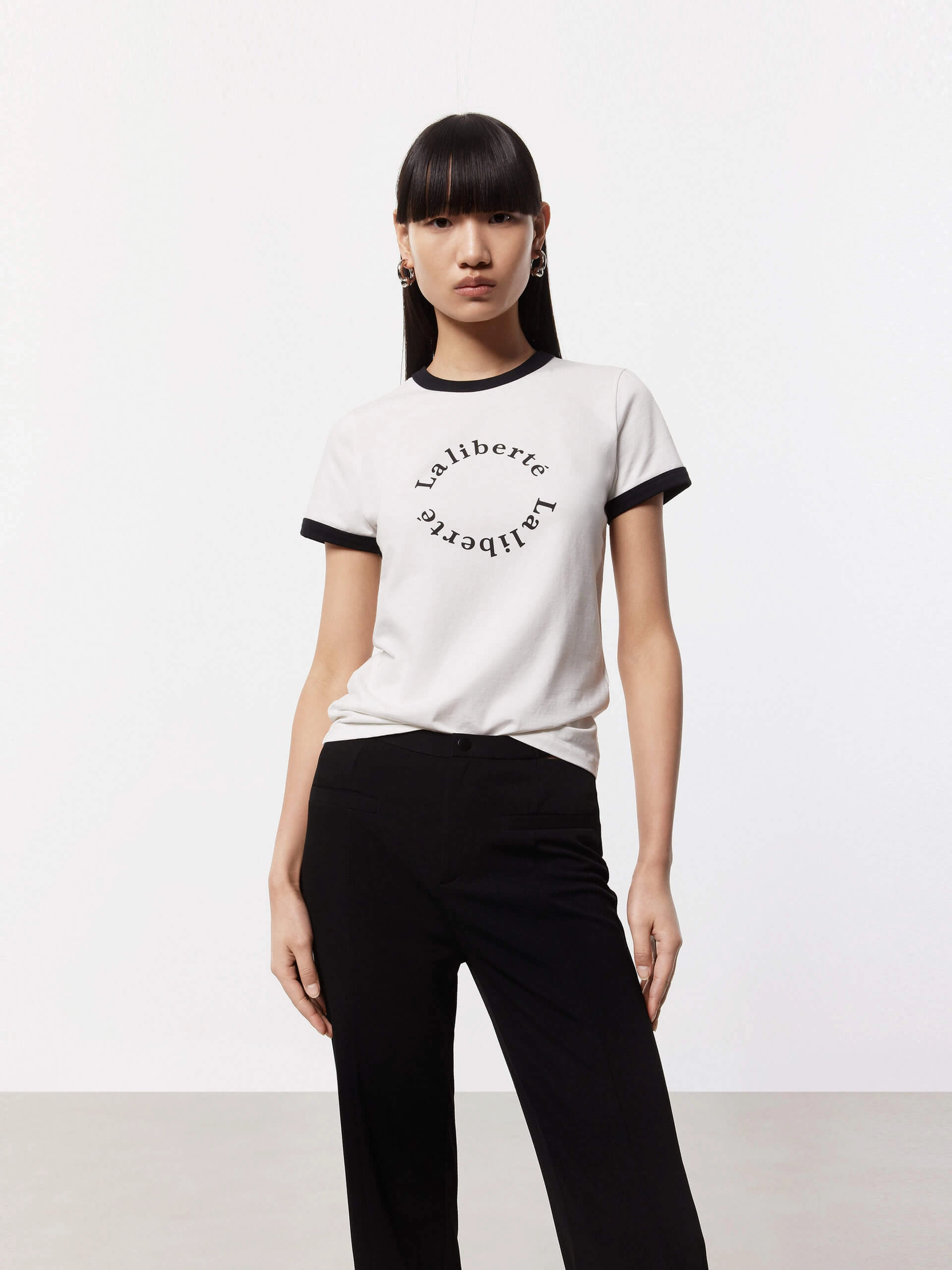 Cotton Contrast Detail T-shirt Easycare RibbedTexture