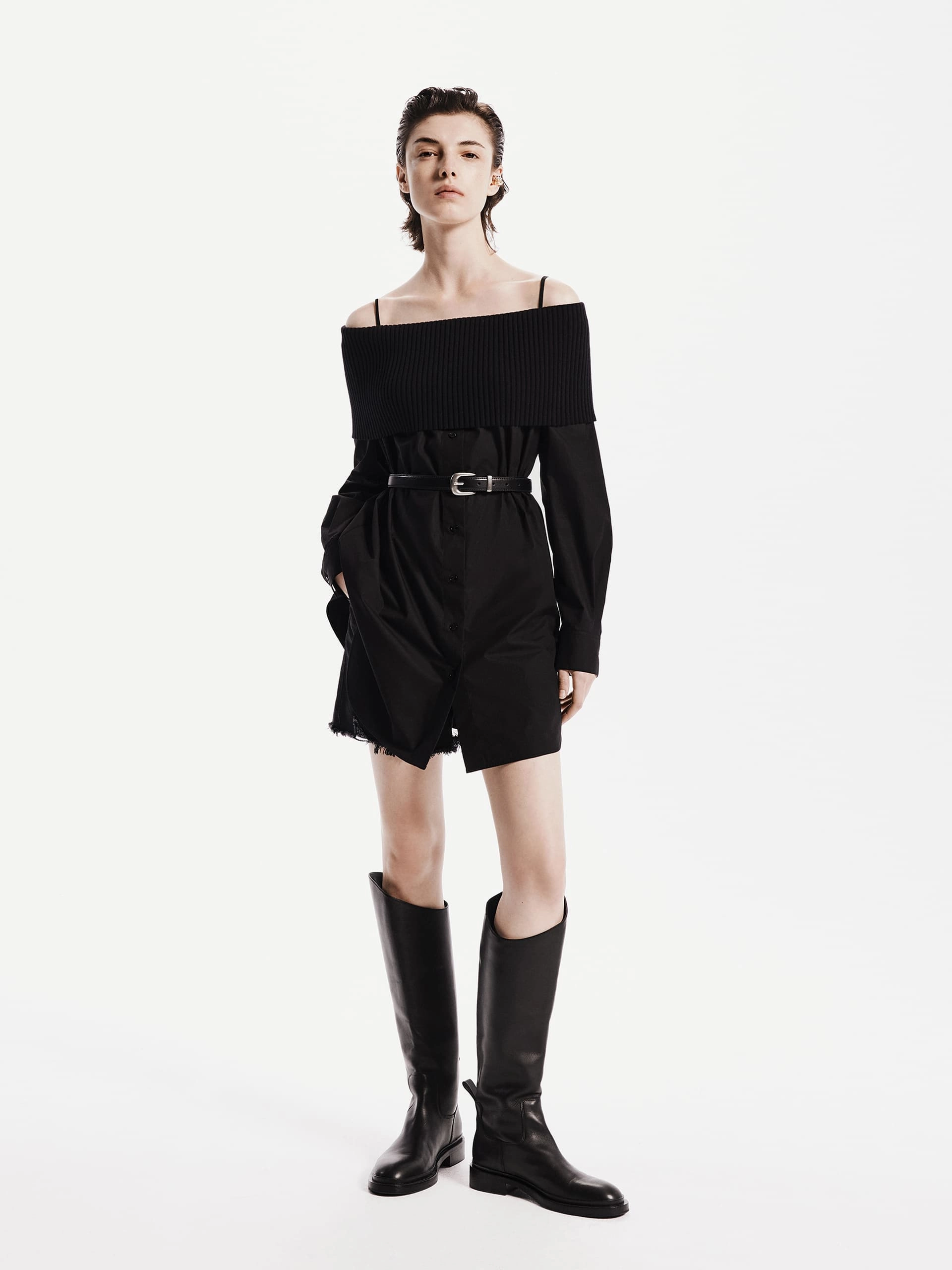 Off Shoulder Belt Dress Relax Draping Everyday Movement