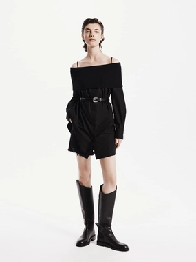 Stud-Detail Off Shoulder Belt Dress