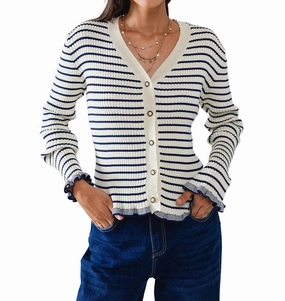 Striped Cardigan In White Trendy Layer