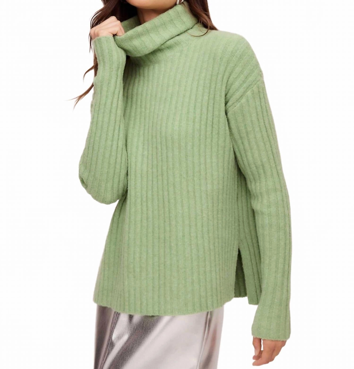 Chilly Season Wear Eco Conscious Manufacturing Claudia Turtleneck Sweater In Sage