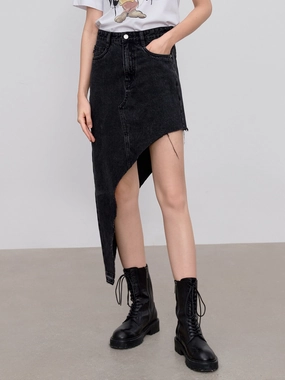 Cotton Irregular Denim Skirt Comfort Base Versatile Layer