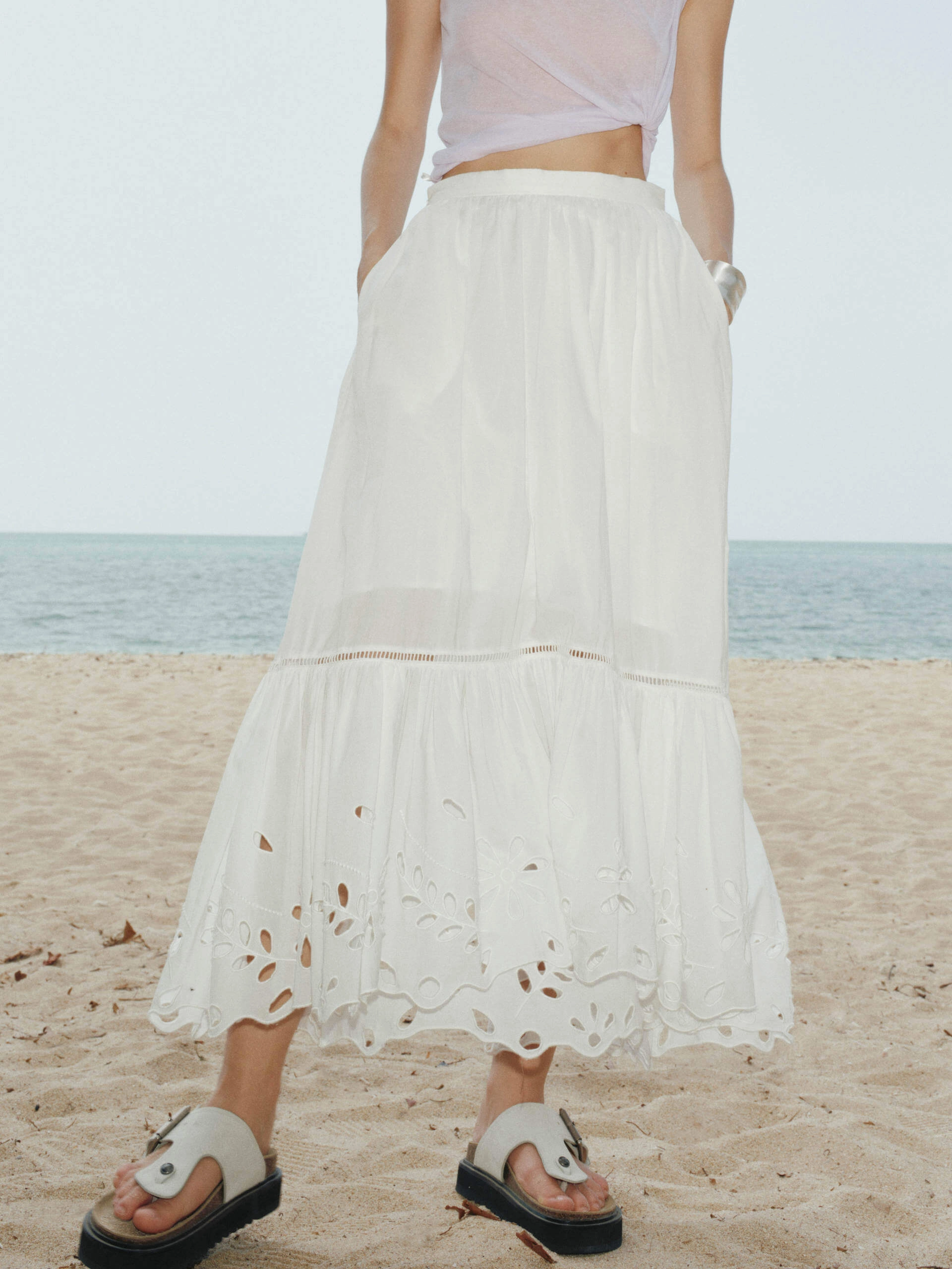 Broderie Anglaise Cotton Skirt Fade Resistant Dye Full Flex