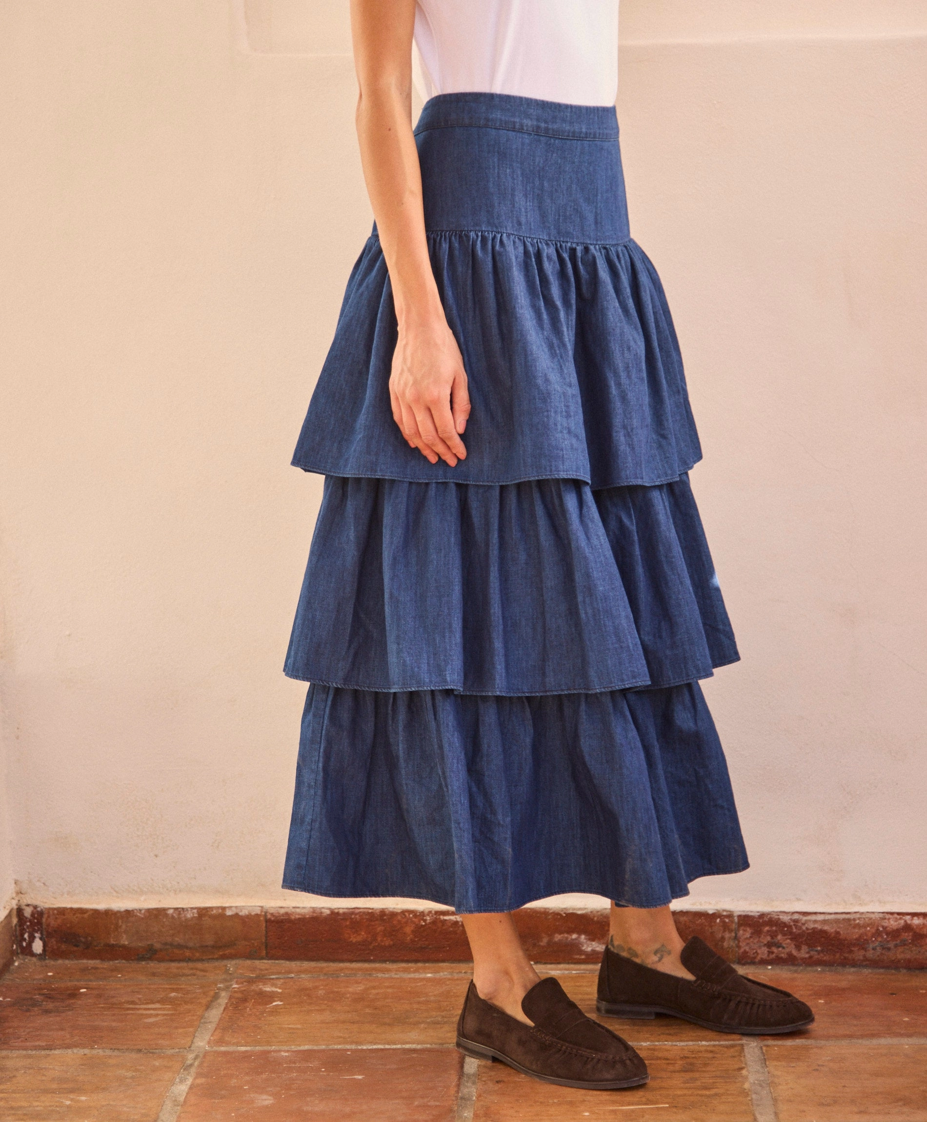 Denim Kate Skirt Tonal Layering