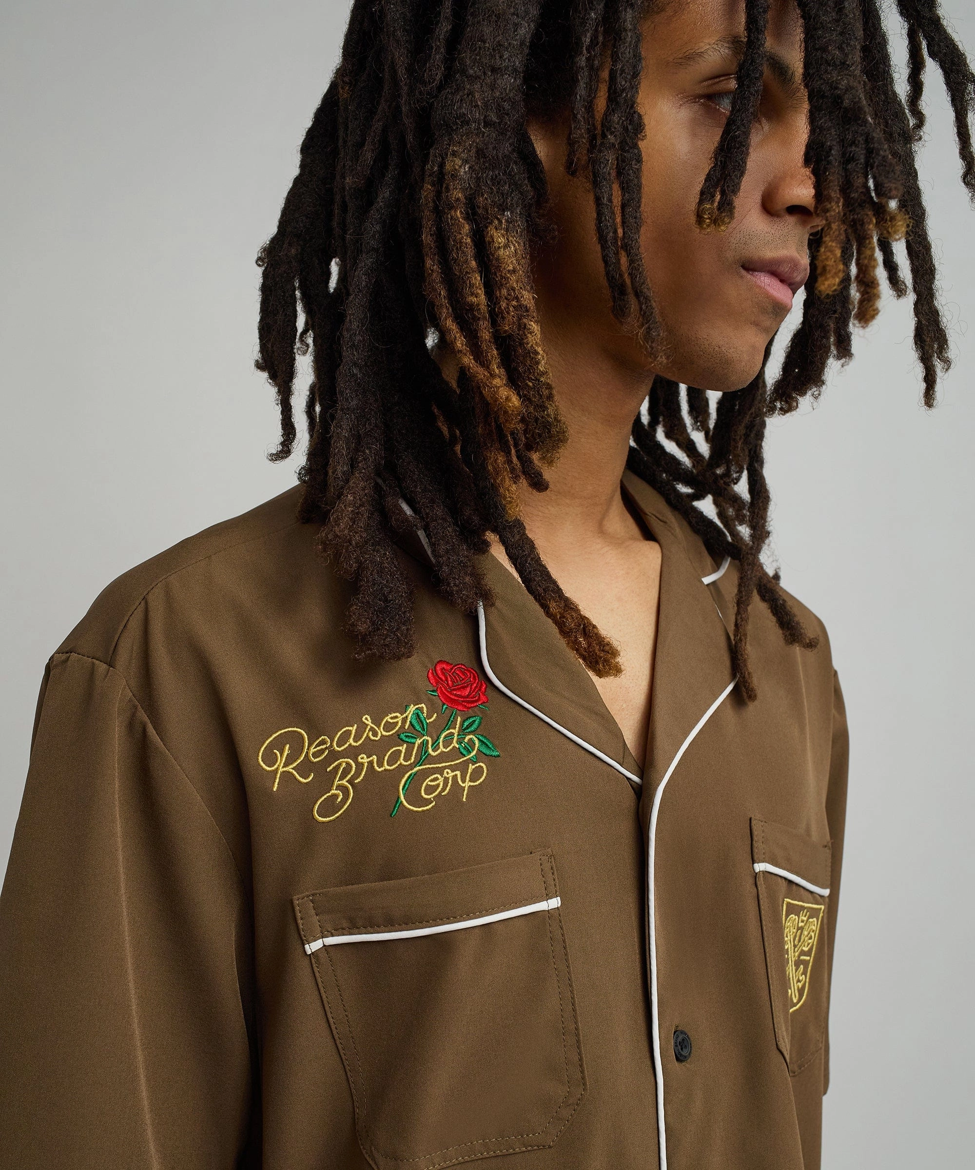 NonRestrictiveSilhouette Sustainable Manufacturing Clubmaster Short Sleeve Embroidered Button Down Shirt - Brown