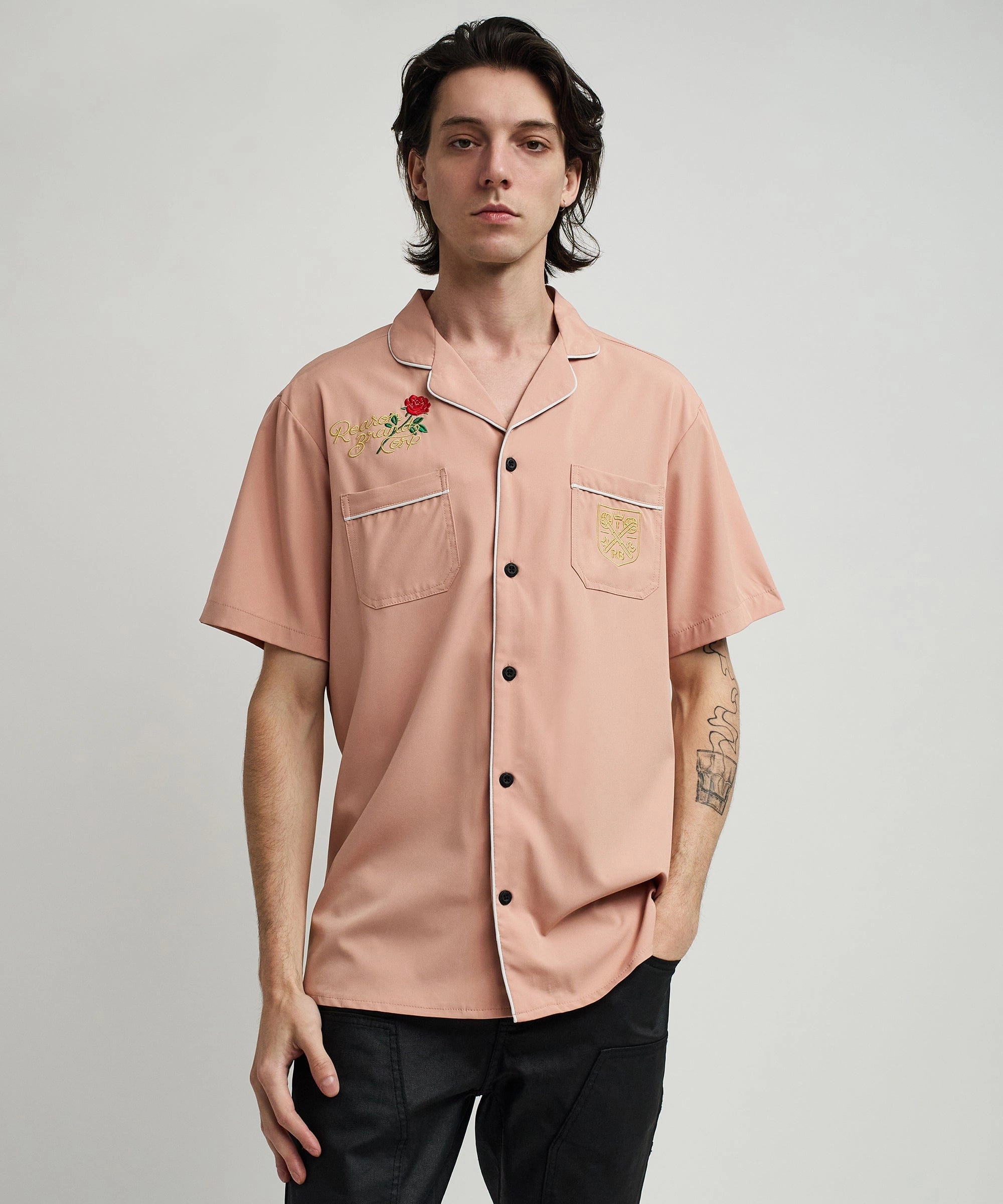 Clubmaster Short Sleeve Embroidered Button Down Shirt - Sand Quick Dry Material