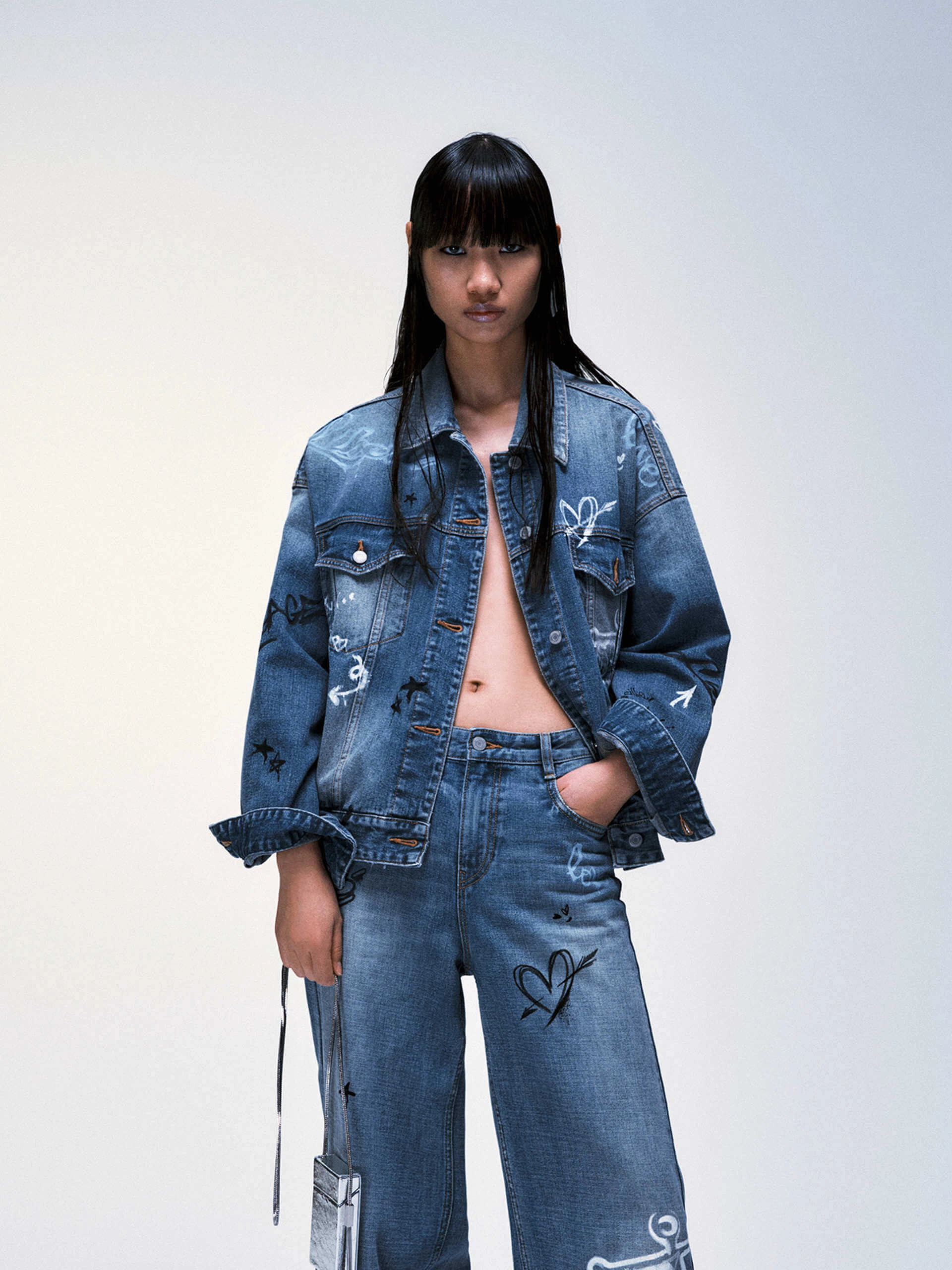 Graffiti Pattern Denim Jacket Tech Use Warm Layers