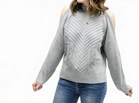 Outdoor Style Warm Layers Cold Shoulder Knit Sweater In Grey