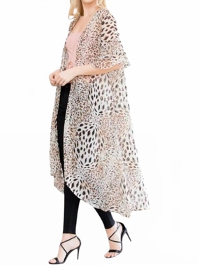 Chilly Day Knitwear Everyday Comfort Wear Leopard Long Cardigan In Brown